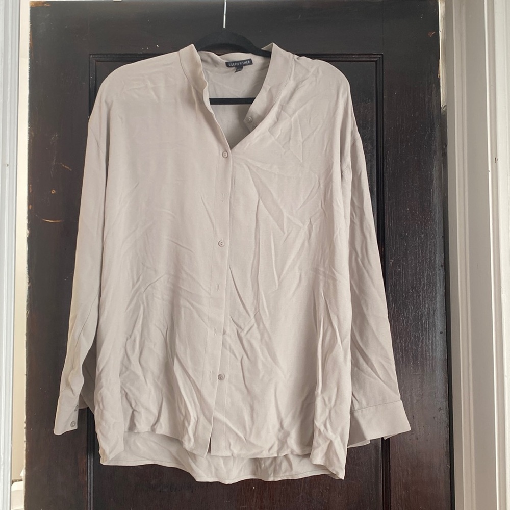Gray silk Eileen fisher blouse